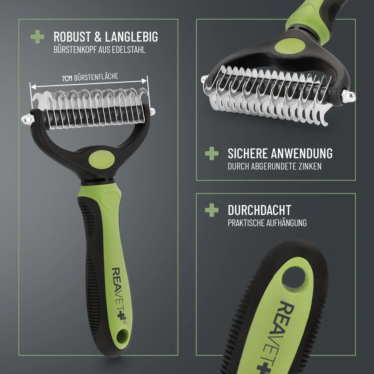 ReaVET Spazzola per cani e gatti, per capelli lunghi, taglia M-L, rimuove sottopelo e infeltrimenti, con effetto massaggio e protezione dei peli di copertura, spazzola per cani, gatti