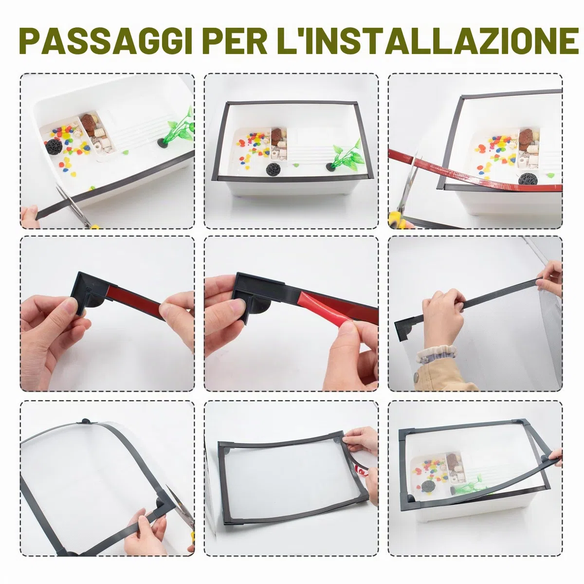Rete Magnetica per Acquario Magnetic Aquarium Anti-Jumping net Cover Copertura magnetica in rete per Proteggere i pesci che saltano fuori dall'acquario