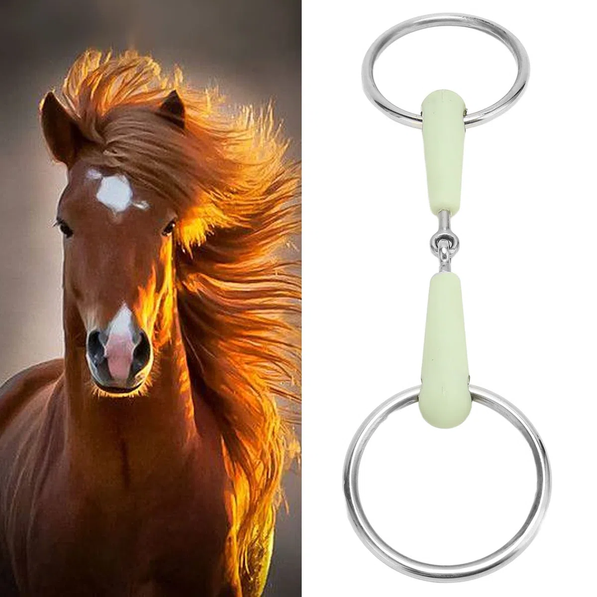 EBTOOLS Bit di Snaffle per Cavallo con Involucro di Gomma e Sapore, in Acciaio Inossidabile Sciolto per l'allenamento e la Guida