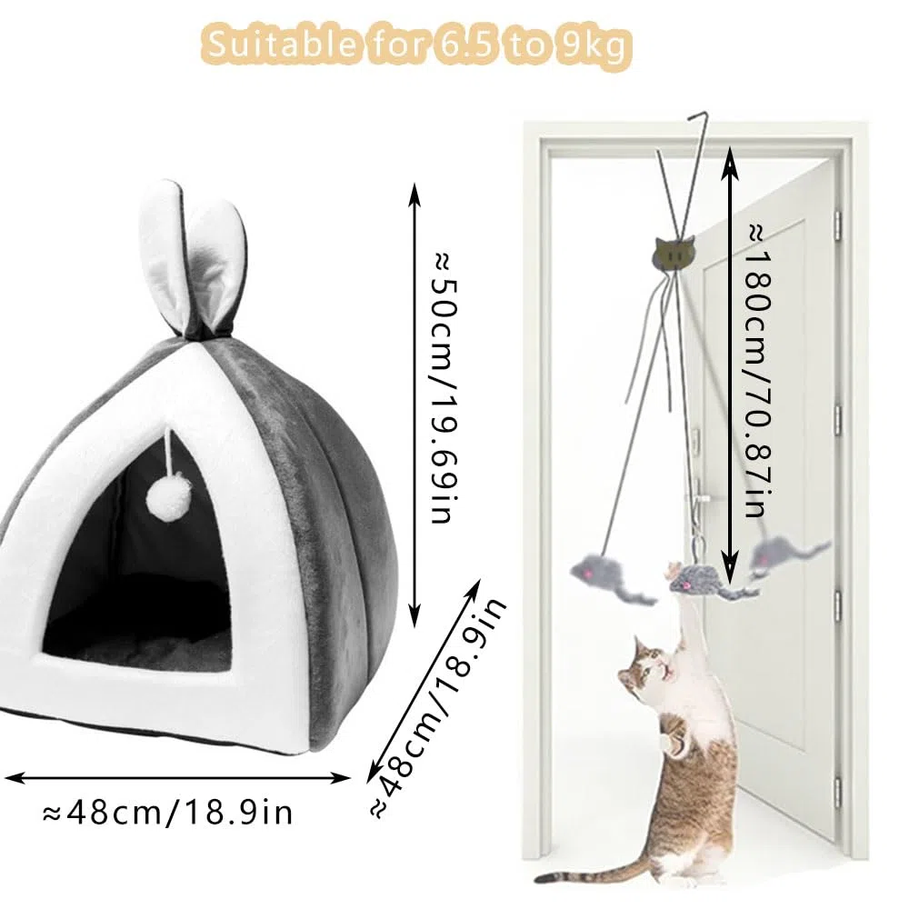 cuccia gatto chiusa, cuccia per gatti Con giocattolo sospeso, lettino gatto, Adatto ad animali domestici di peso inferiore a 6 kg, Resiste efficacemente al freddo, L (XL)
