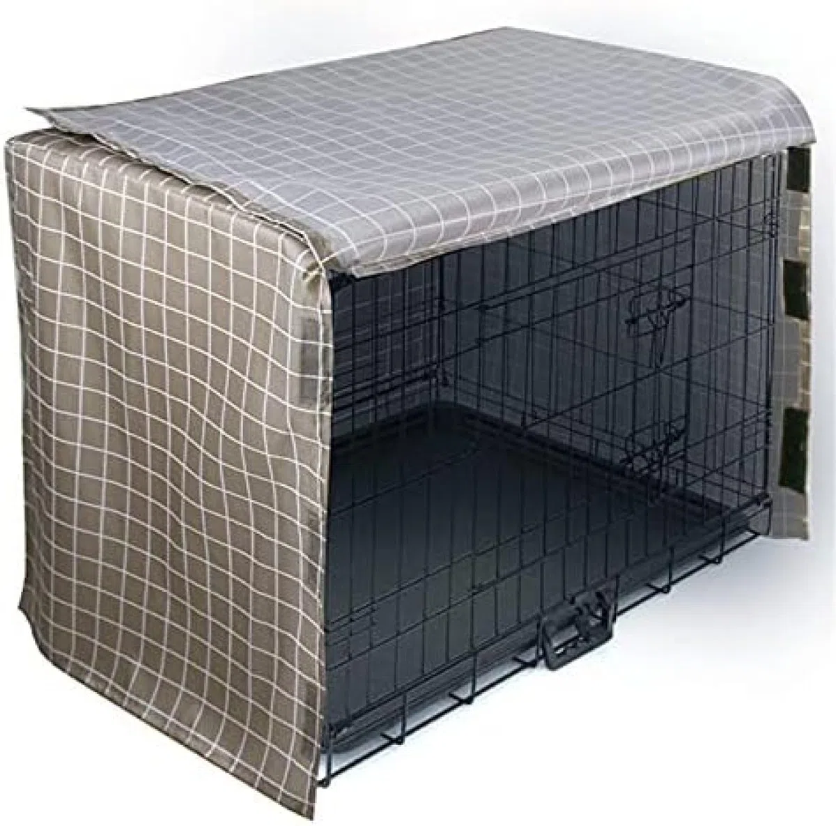 Keneel, copertura per gabbia per cani, ventilata, insonorizzata, in poliestere resistente, a doppia porta, a quadri, 61 cm