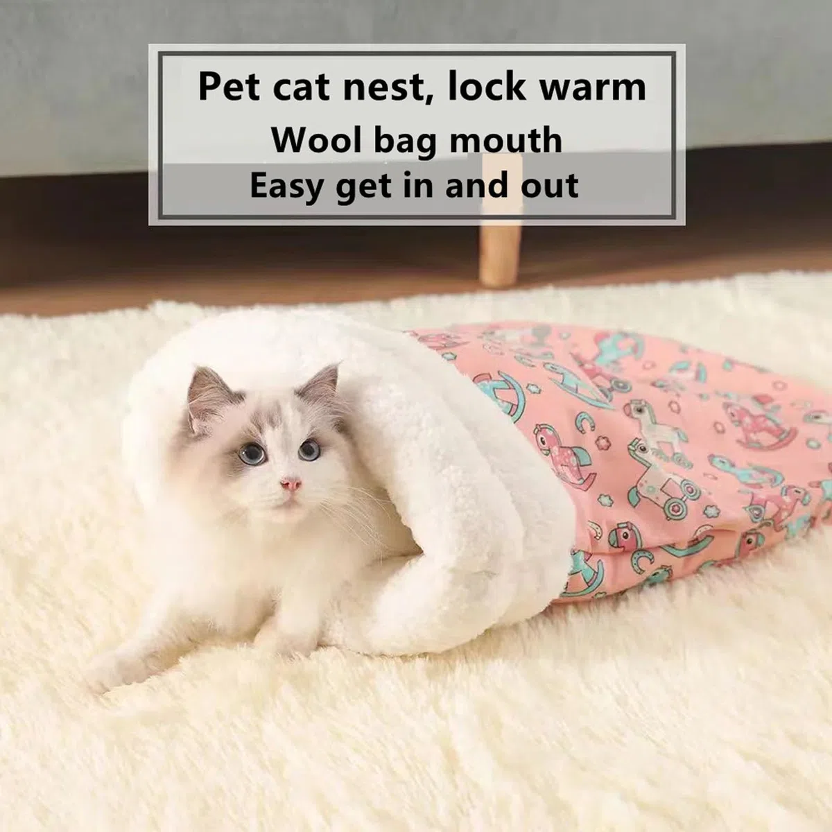Cat Sleeping Bag, Cat Winter Sleeping Bag, Cute Cat Sleeping Bag with Tail, Cozy Winter Cat Cave Sleeping Bag, Soft Comfort Cat Sack Winter Self Warm Cat Bed (L,C-Blue)