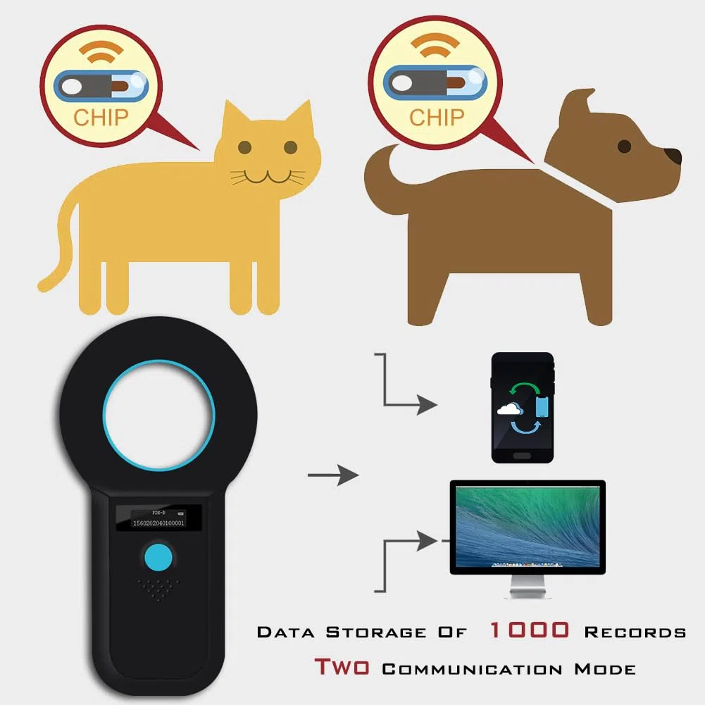 Smoostart Bluetooth Lettore Microchip Cani, Lettore Microchip per Animali FDX-B/EMID Cani/Domestici/suini con 1000 Dati di archiviazione Sincronizzazione dei Dati con Computer e Telefono Cellulare