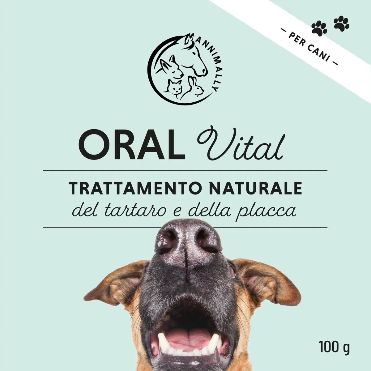 Polvere denti cane - Rimedio contro il tartaro per cani - Pulizia denti cane naturale particolarmente efficace per denti gialli, alito cane cattivo e placca (100 g)