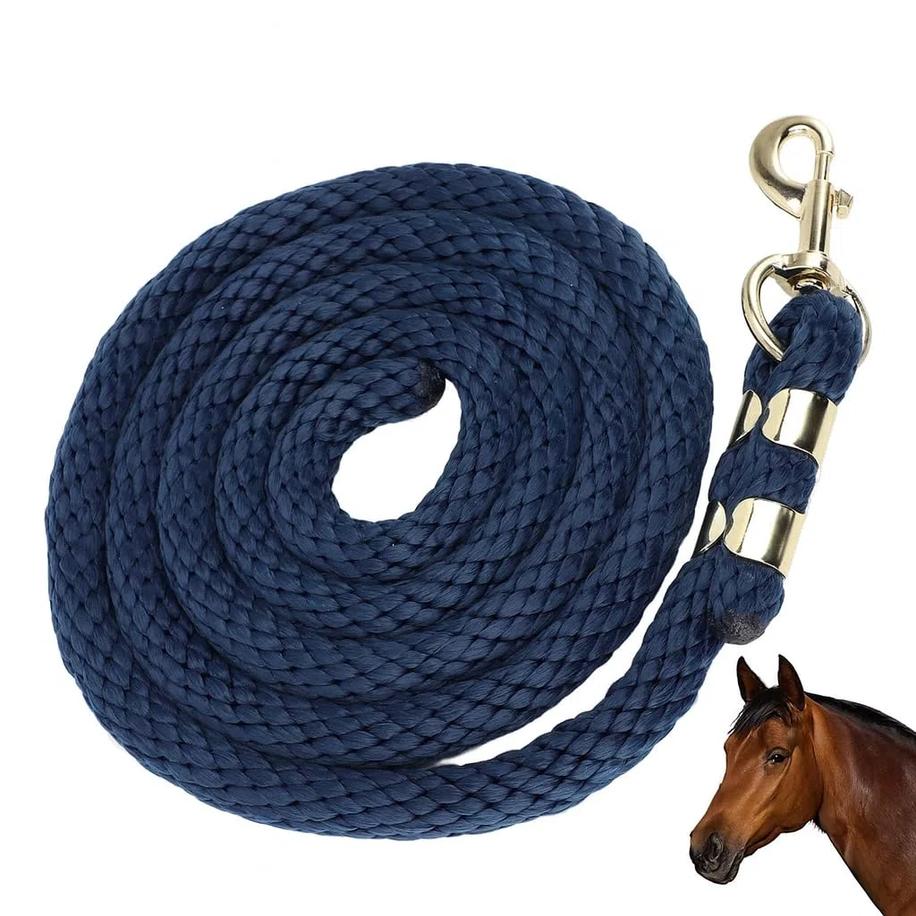 Linea di Affondo a Cavallo Corto da 2 M, Resistenza di Rottura di 1.500 Kg PP PP + Scap in Acciaio Inossidabile per L'allenamento del Puledro, Maneggevolezza (Blu navy)