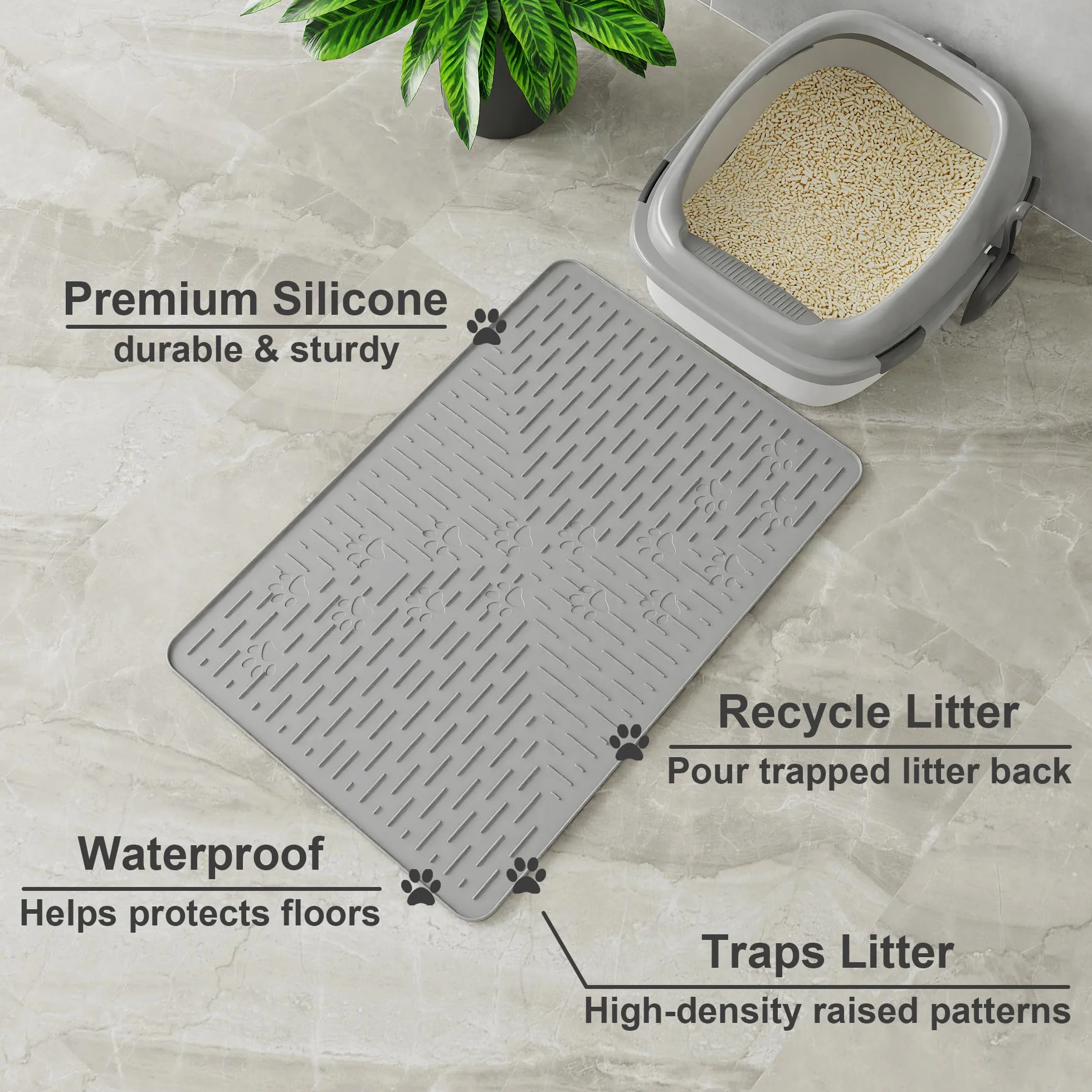 OHMO Alfombra Gatos Arenero de Silicona(60*40cm), Impermeable y Antideslizante sin Bisfenol A (BPA), Fácil de Limpiar, No se Rasga, Sin Residuos de Olor