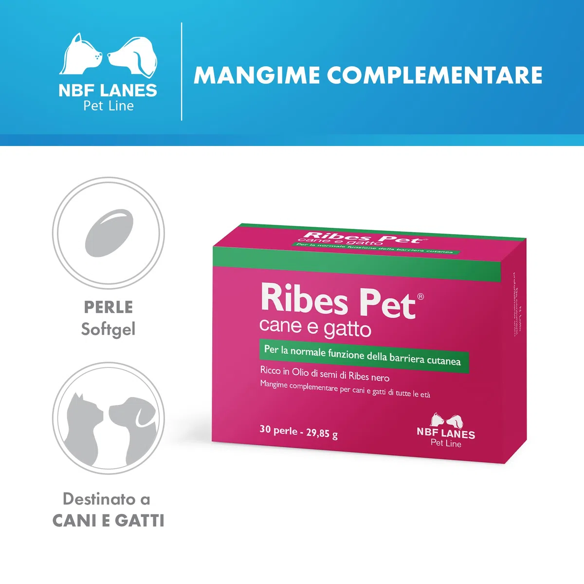 NBF Lanes | Ribes Pet Cane e Gatto, 30 Perle Appetibili, per la Normale Funzione della Barriera Cutanea