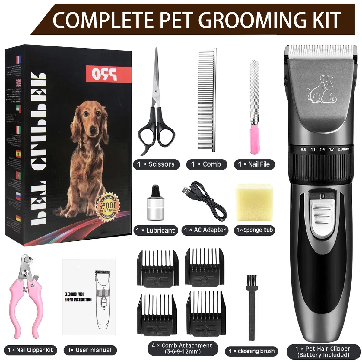 Tosatrice per Cani pelo Lungo Professionale, Rasoio Pelo Lungo per Gatti Macchinetta, Adatto per Peli di Animali Domestici Spessi e Opachi, Impermeabile IPX7, Ricaricabile, Basso Rumore