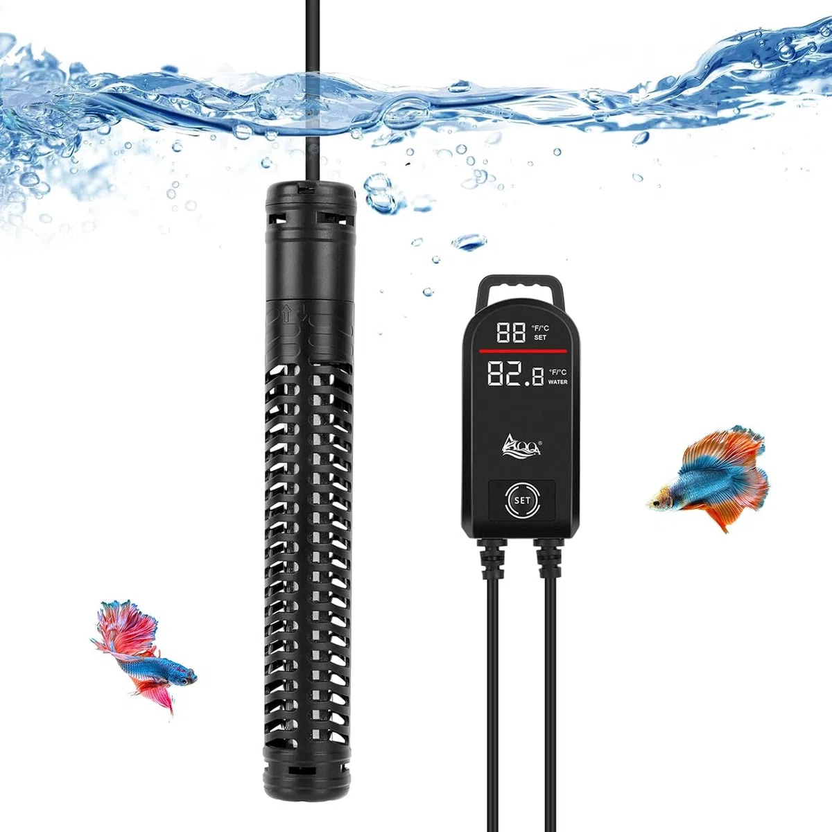 AQQA Riscaldatore per acquario, 300W/500W/800W/1000W/1200W riscaldatore ad immersione per acquari con display digitale LED e protezione da sovratemperatura, per acquari di acqua salata e dolce