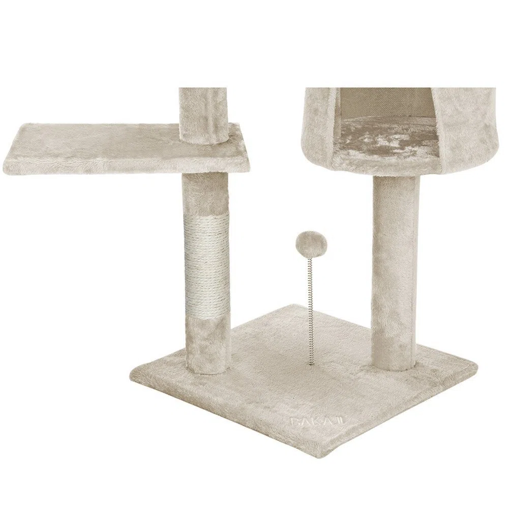 Bakaji Albero Tiragraffi per Gatti in Sisal e Peluche Parco Giochi Gatto con Cuccia Pali Graffiatoio e 3 Piattaforme Dimensioni 112 x 67 x 55 cm (Crema)
