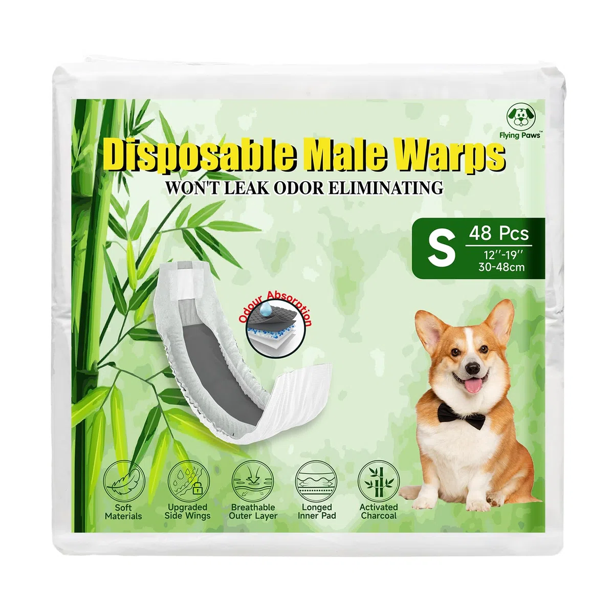 Pannolini per cani maschi, S-24 usa e getta con carbone attivo, neutralizzazione degli odori, pannolini morbidi e traspiranti, pantaloni per incontinenza per cuccioli S-24 Count