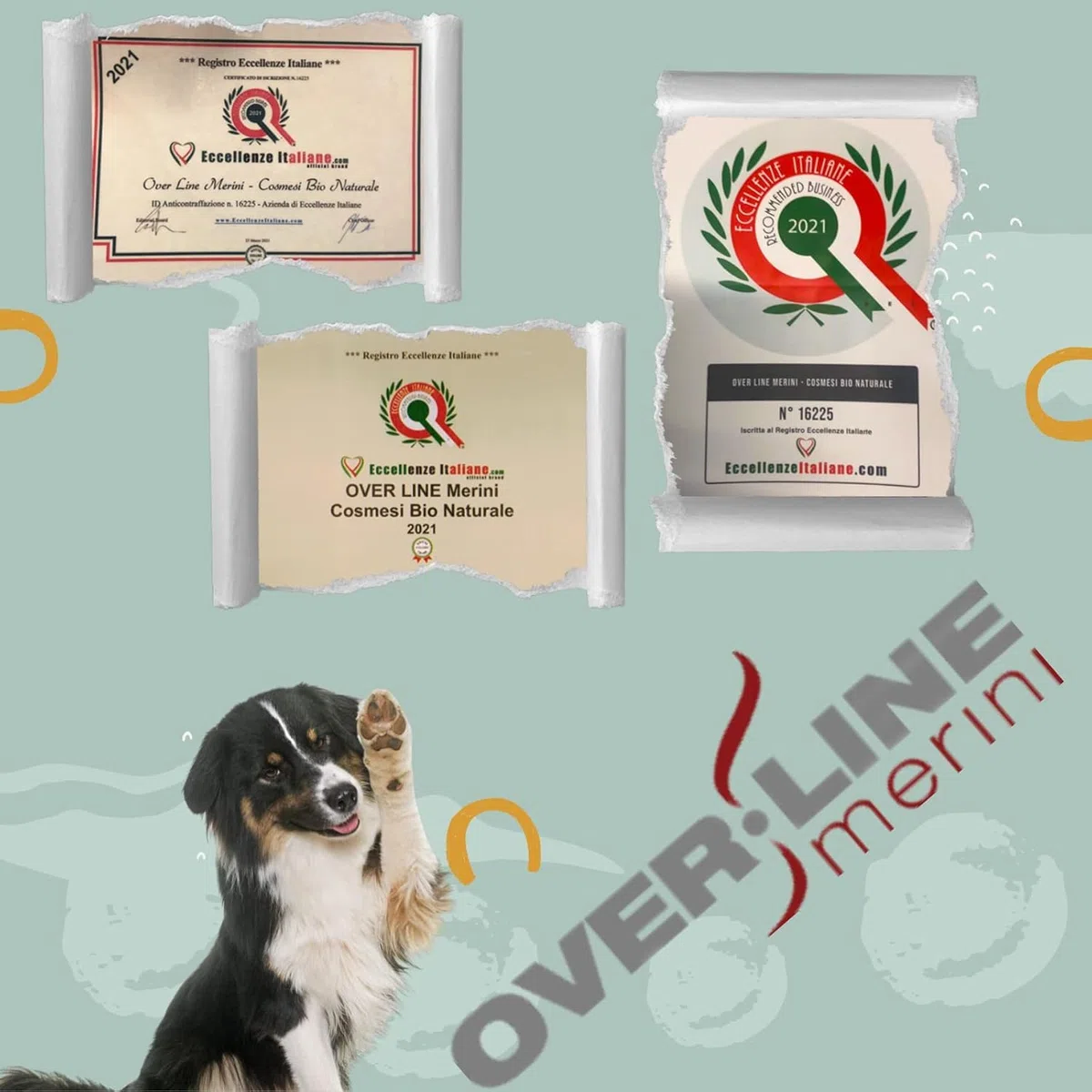 OVER LINE MERINI |Profumo per Cani Lunga Durata 100 ml – Deodorante Cane che Elimina gli Odori – Fragranza Dolce e Raffinata – Pelo Fresco e Profumato – Made in Italy