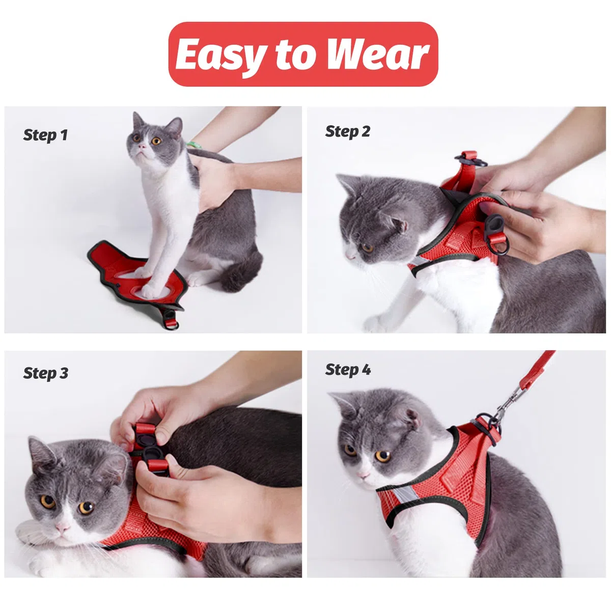 FAYOGOO Pettorina Gatto Grande, Guinzaglio per Gatti Pettorina Gatto Antifuga, Pettorina per Gatti Regolabili con Rivestimento Riflettente Guinzaglio per Cuccioli o Gatti Passeggiate all'aperto