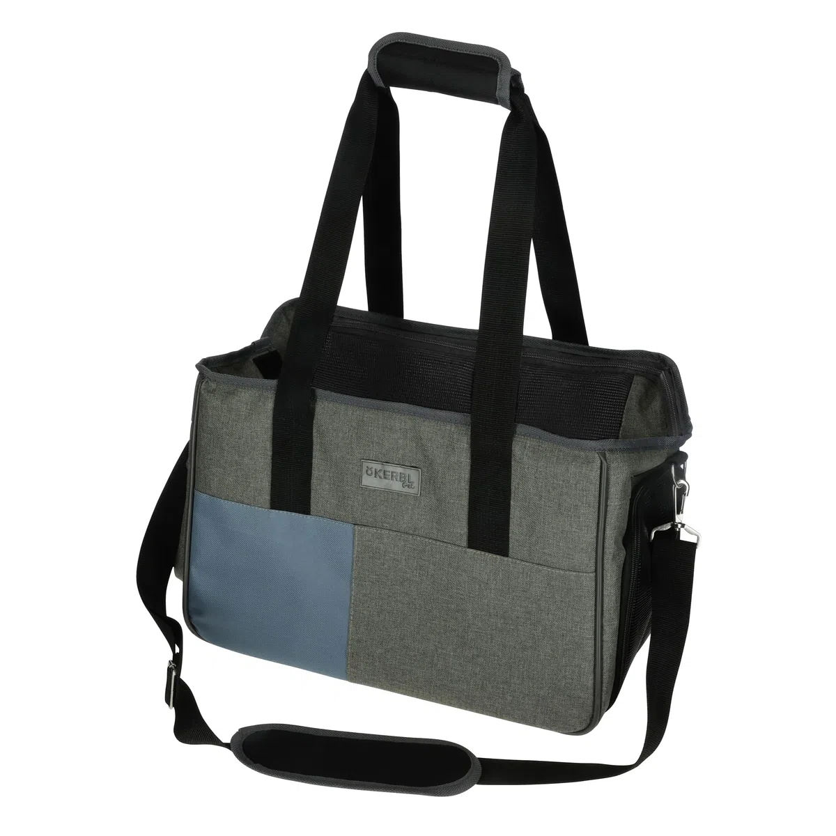 Kerbl Pet Borsa per trasporto Vacation, trasportino per cani, grigio, blu, 40x20x27cm, nylon, cani, gatti, inserti in rete anti-morso, rivestimento lavabile