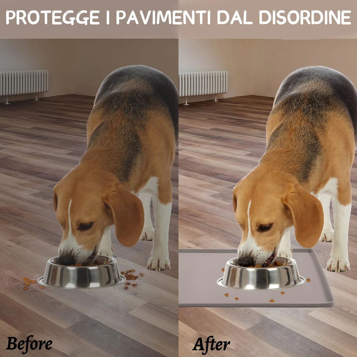 MateeyLife Tappetino Sottociotola per Cani Grande, Antiscivolo Tappetino Silicone Ciotole per Cani, Tappeto Ciotole Cane, Tovaglietta Silicone Cane, Sottociotola Cibo Gatti con Bordo, 60 x 40 cm