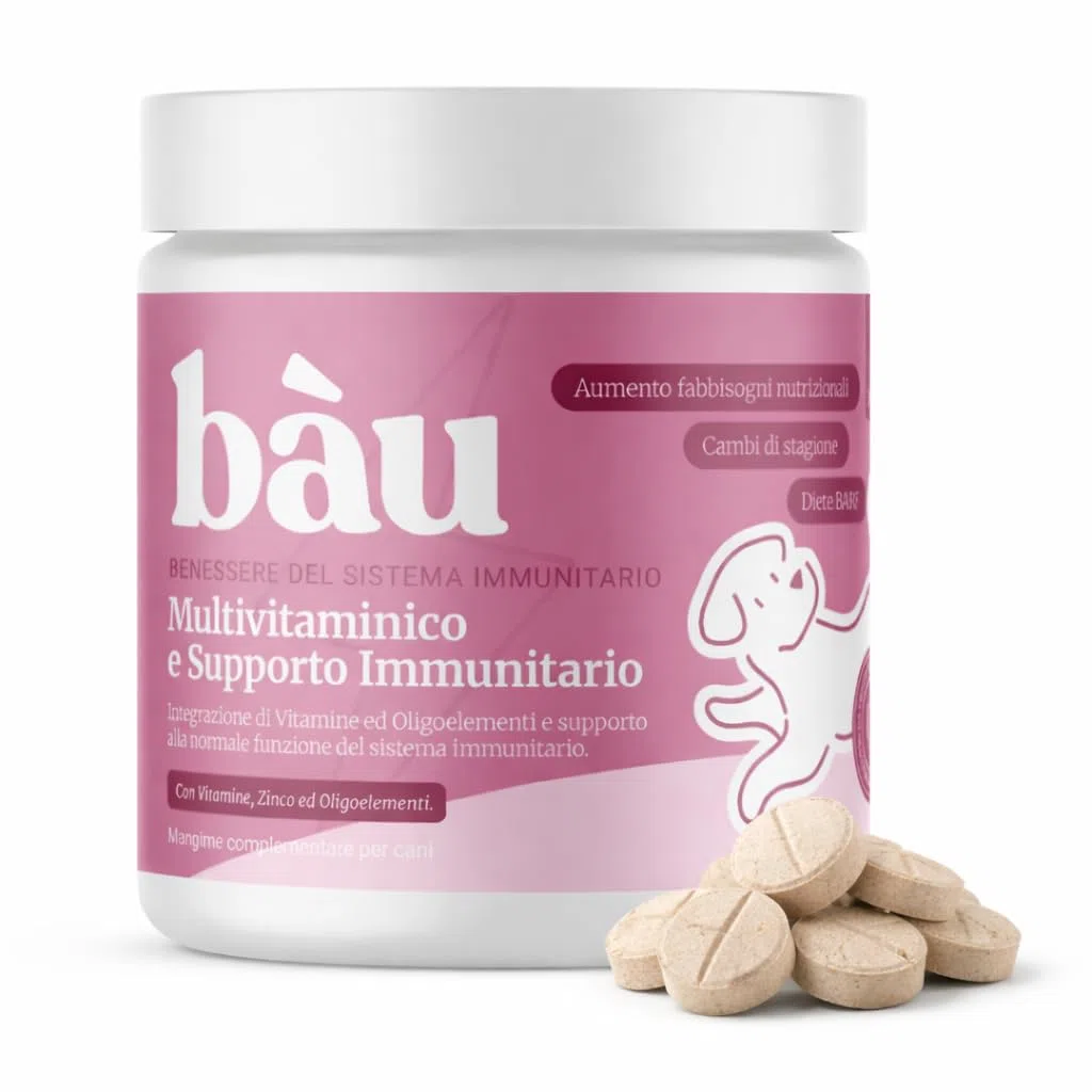 Bau Vitamine Cane per Supporto Immunitario in Compresse, Multivitaminico Difese Immunitarie, Energia e Recupero, Vitamine Cani per Dieta BARF, Post-Convalescenza, Vitamine per Cani Anziani -60cps