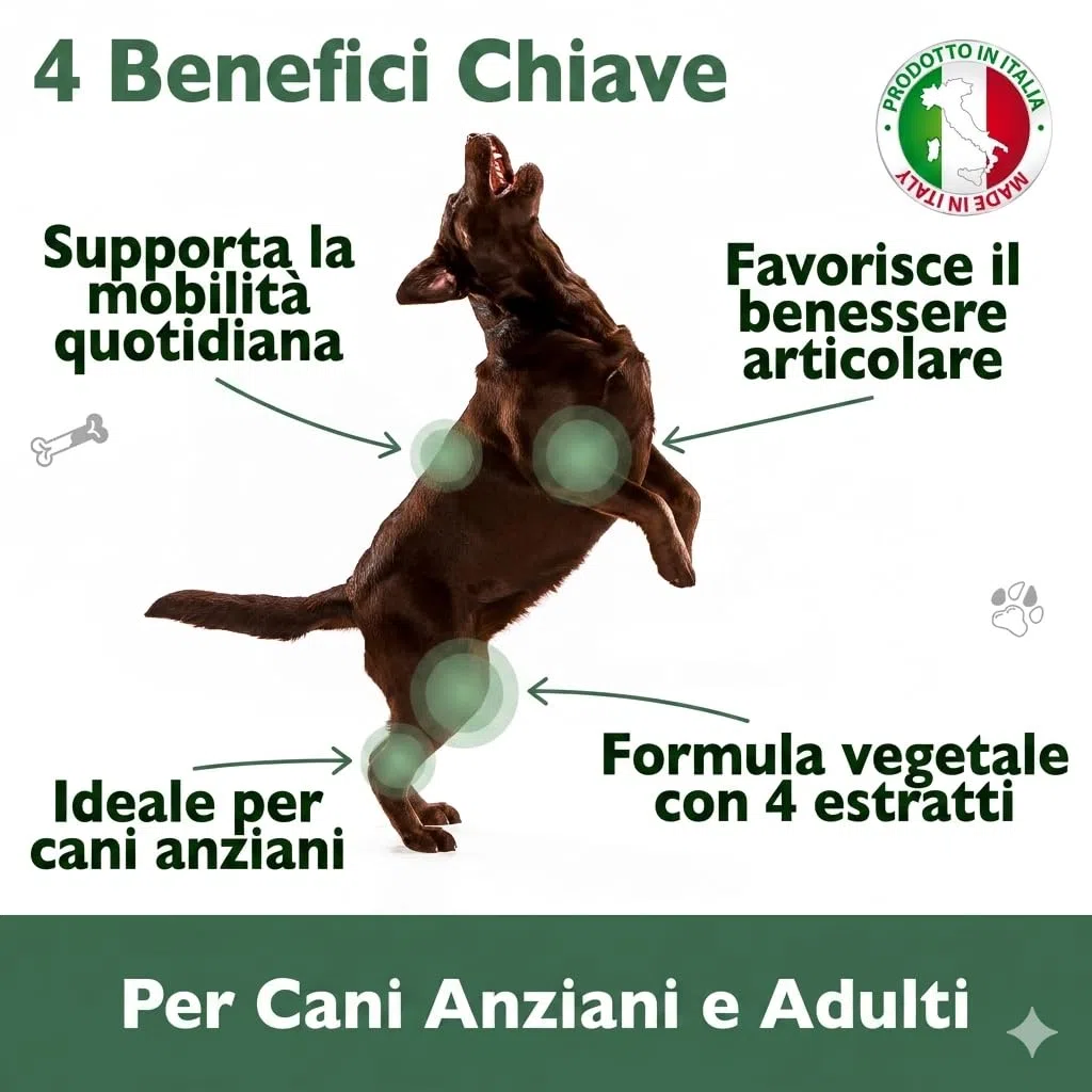 FloraPet Integratore Articolazioni Cane Anziano e Adulto, Formula Vegetale con Artiglio del Diavolo, Boswellia, Curcuma, PEA e Omega 3, Ossa e Mobilità, 60 Compresse Made in Italy