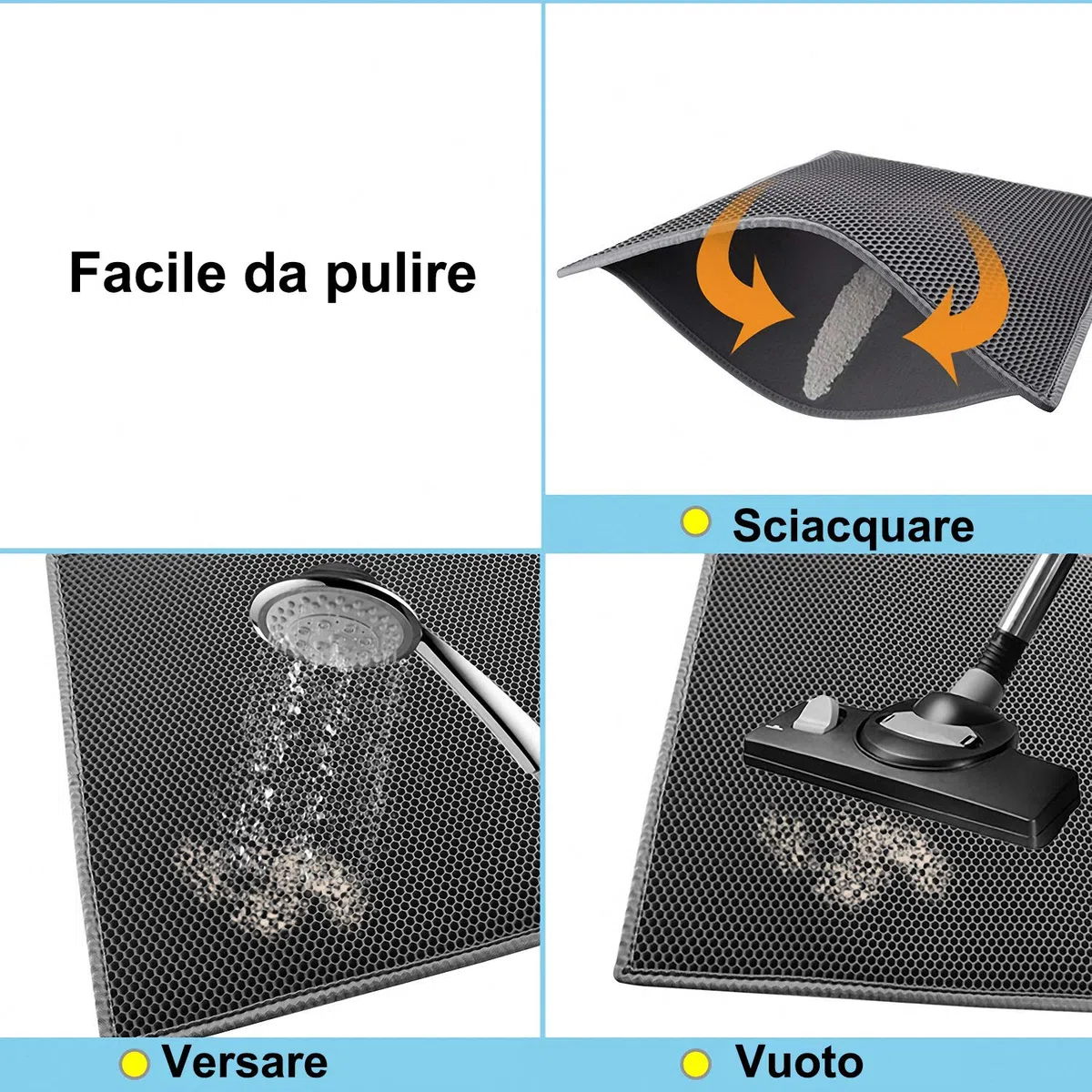 Pieviev Tappetino per Lettiera con Doppio Strato per Toilette per Gatti, Tappetino per Lettiera per Gatti in EVA Progettato a Nido d'Ape, Antiscivolo e Anti-perdite, 61 * 38 cm - Grigio