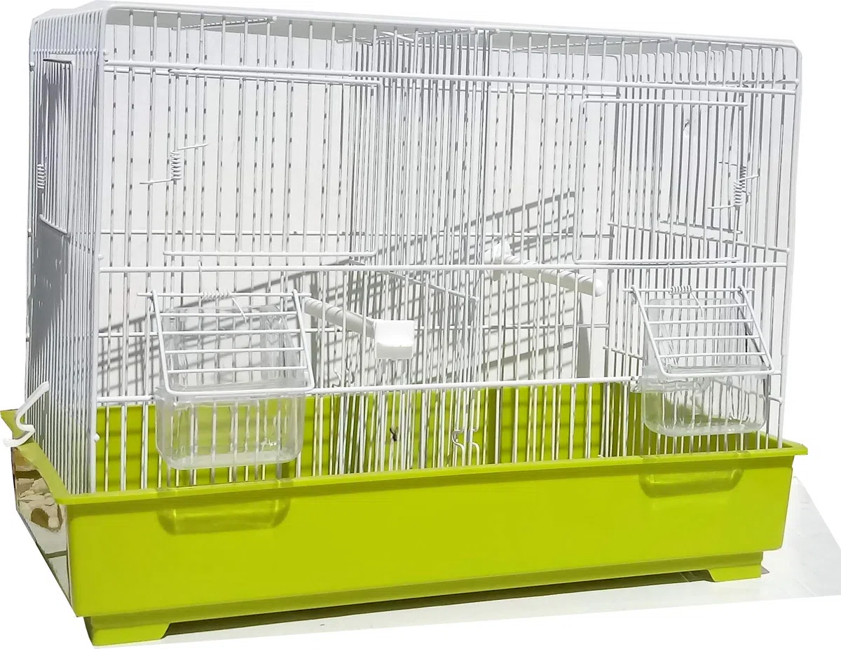 Domus Molinari Gabbia Cova per Uccelli Canarini Allevamento Riproduzione Cocorite Bengalini in Metallo Verniciato Bianco e Fondo in Plastica 44 x 26 x 33 cm
