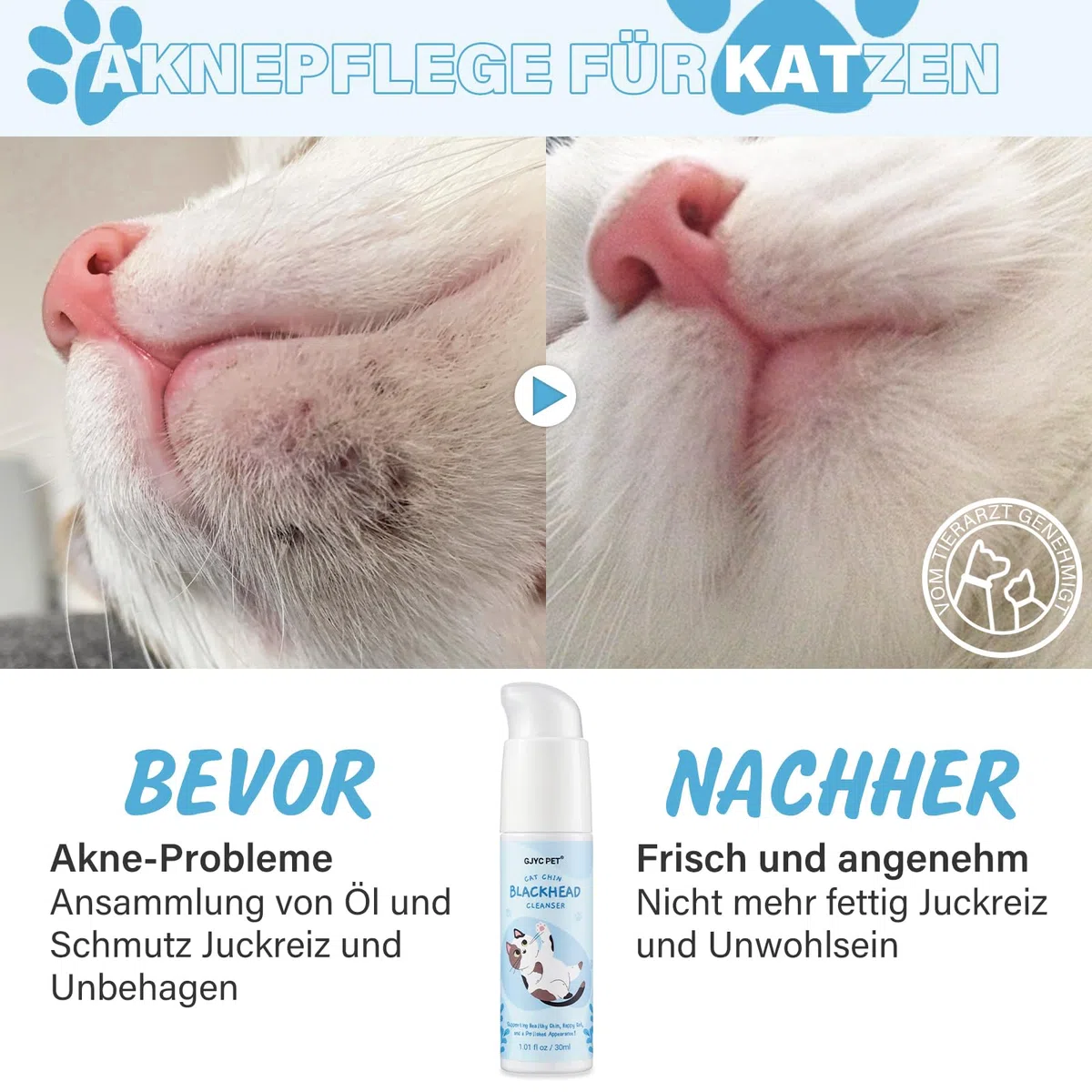 Crema per Acne Felina, Set di Cura per il Mento del Gatto - Rimuove Delicatamente i Punti Neri del Mento del Gatto, Dotato di Spazzola per la Pulizia dell'Acne Felina, Cura la Morbidezza e la