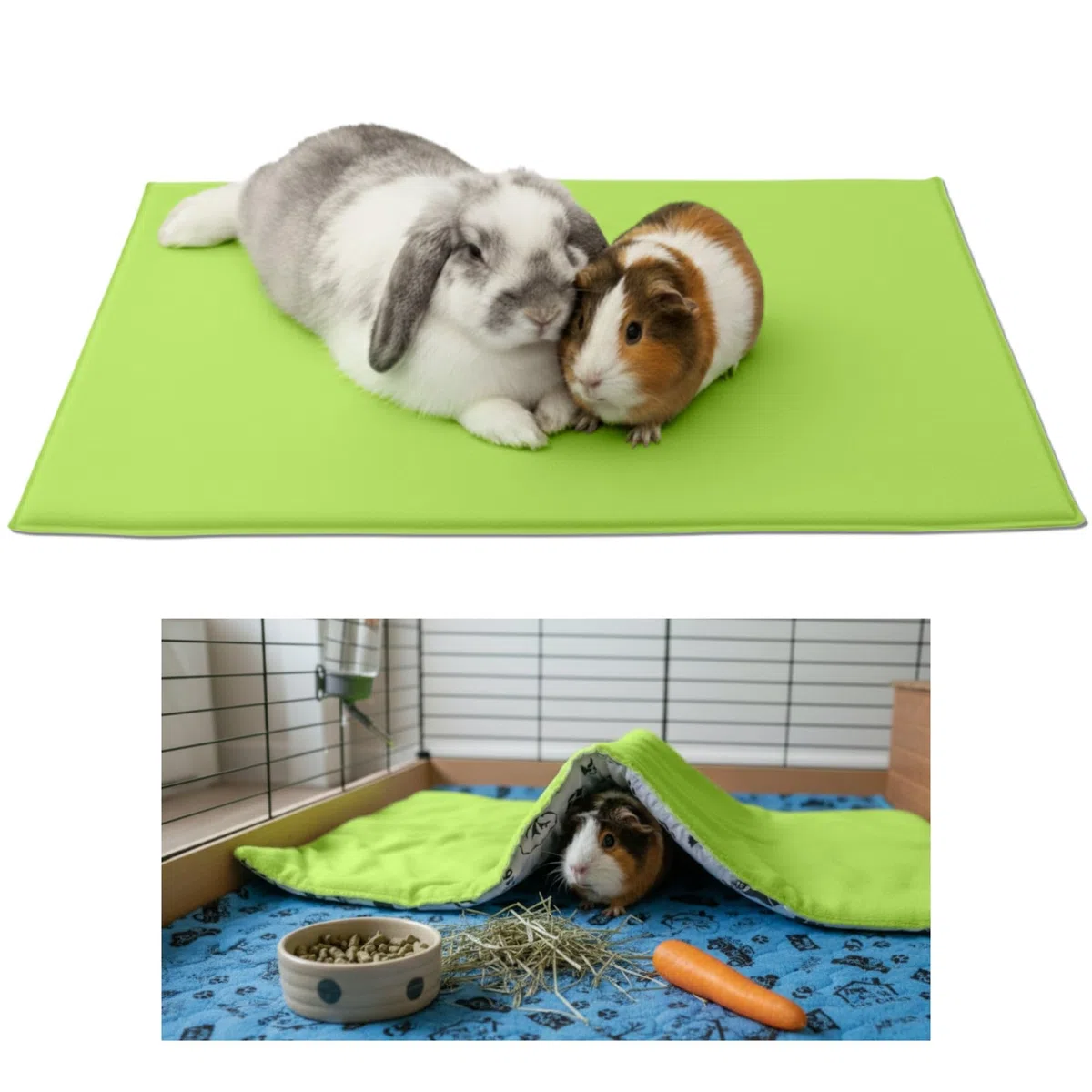 Tappetino da gioco in pile per porcellini d'India e conigli - Tutto in uno, è una coperta, un tunnel gigante, una casa, un cuscino e un letto - 50 cm x 60 cm - Verde