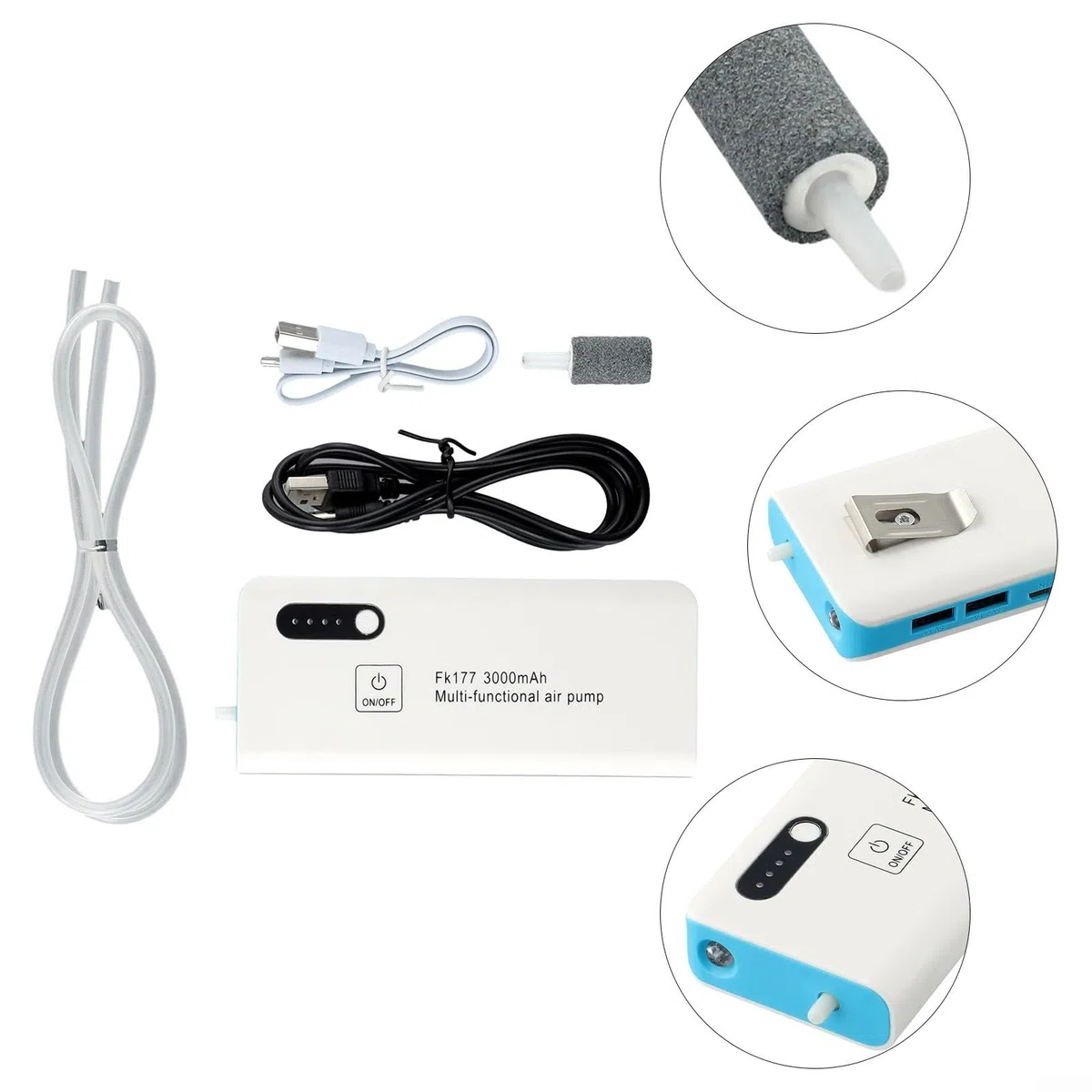 Aeratore portatile da pesca, pompa di ossigeno di ricarica USB, compatto e