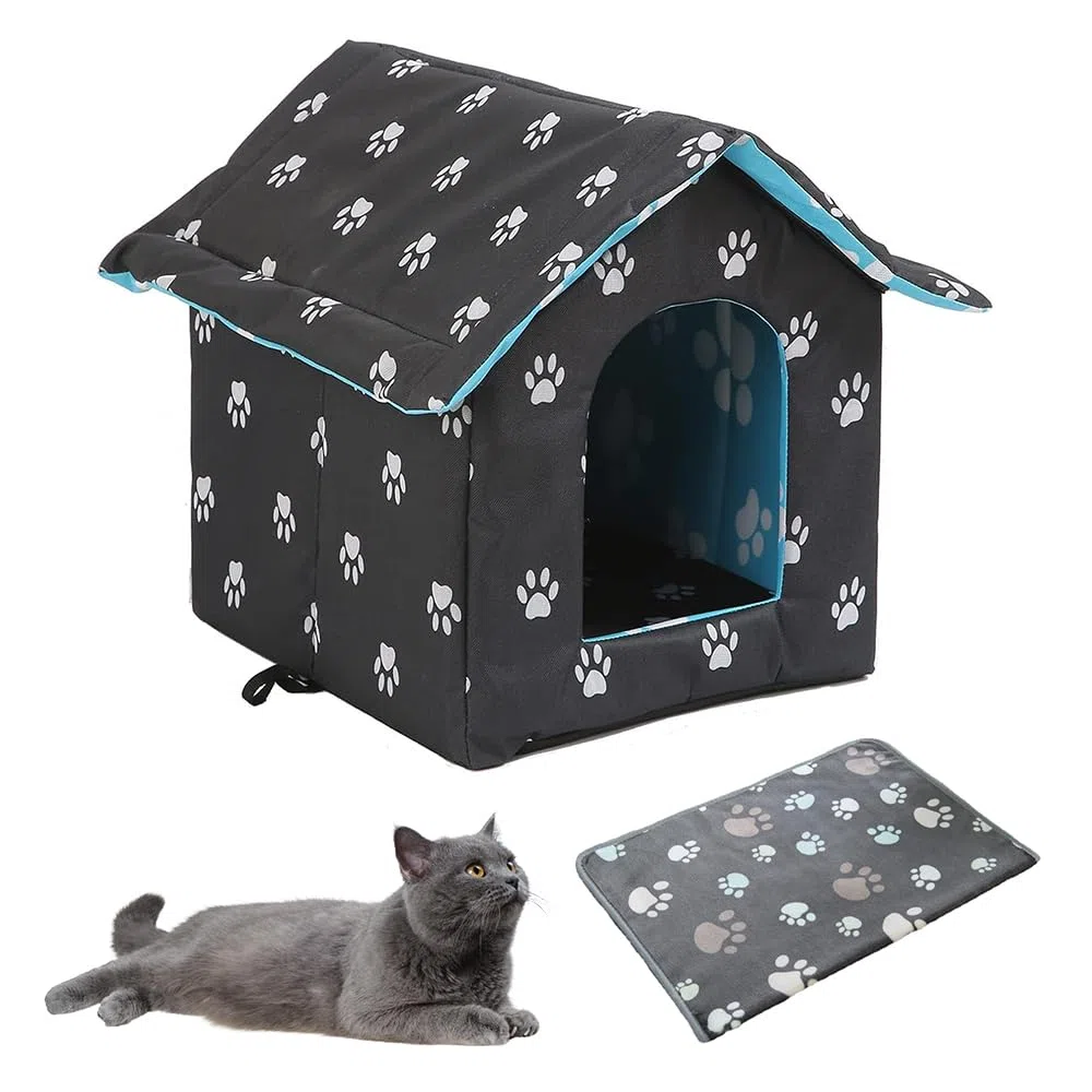 LUFEIS Casetta Per Gatti Per Esterni, Cuccia Per Gatto Da Esterno, Casetta Per Gatti Da Esterno Impermeabile, CasettaGatto Esterno Con Cuscino Rimovibile, per Animali Domestici e Randagi (Blue, M)