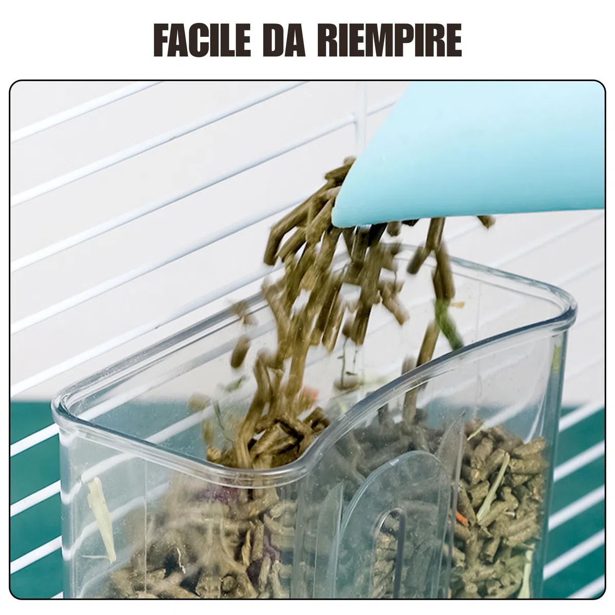 Automatico di Alimentazione per Animali Domestici 800ml Distributore di Cibo Regolabile Senza Alimentazione per Piccoli Gabbia Conigliera Recinto per Animali Coniglio Cavia Cincillà Uccello (Grigio)