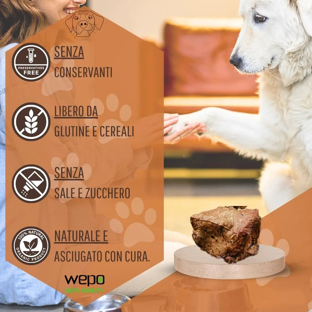 WEPO Deliziosi per cani – 1 kg di polmoni bovini secchi – snack sani per cani – Dog Treats – snack da masticare – Sano & Made in DE – Fornisce proteine, vitamine e minerali