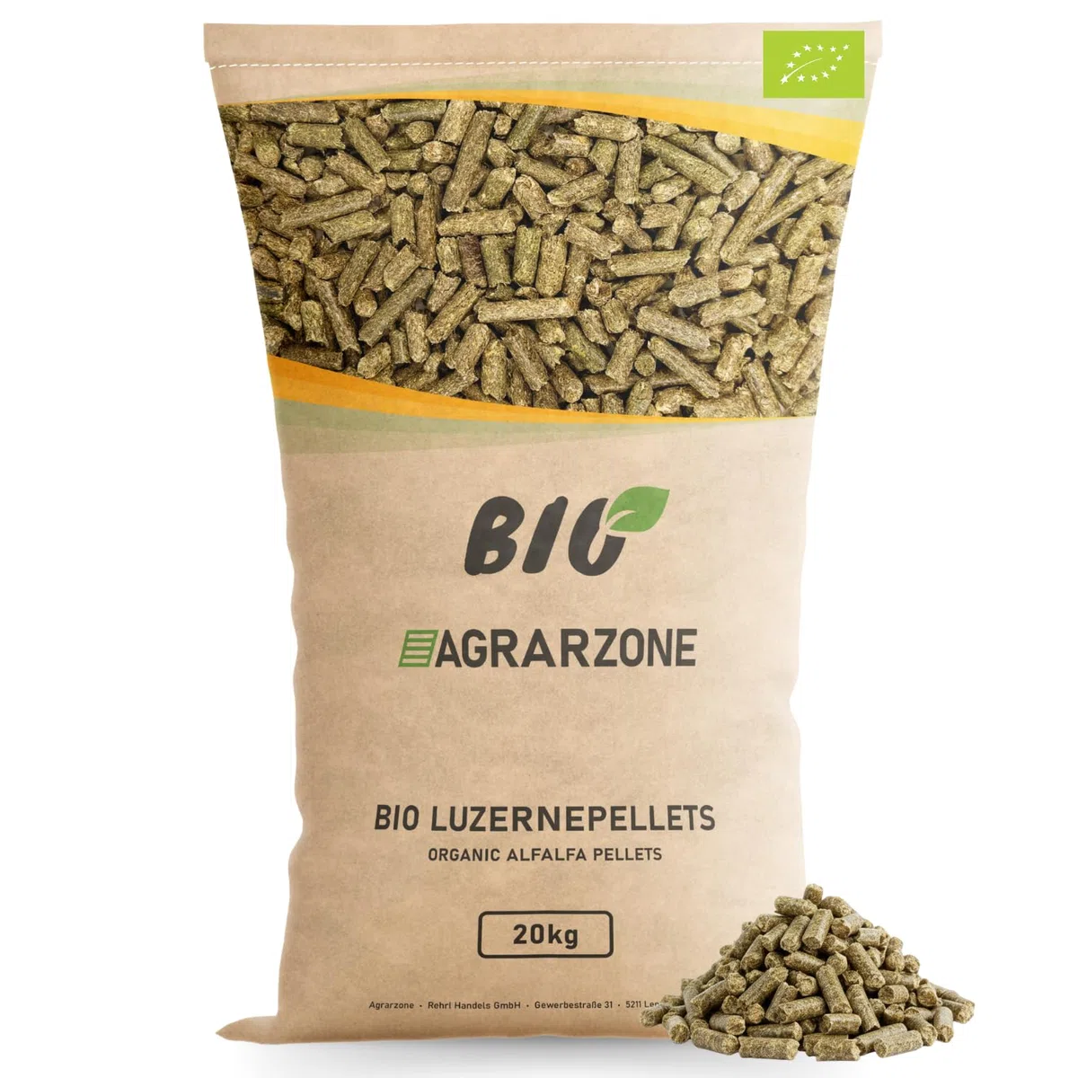 Agrarzone BIO Pellet di Erba Medica 20 kg - Sostituto Foraggio Ricco di Proteine & Fibre - Per Cavalli, Bovini, Pecore & Capre - 100% Naturale Austria Senza OGM