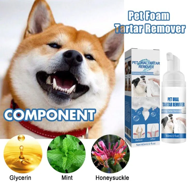 Pet Oral Tartar Remover Spray, No-Brush Pet Oral Care Foam, Fresh Breath, Helps Reduce Plaque & Tartar Build-Up, Daily Teeth Cleaning for Dogs & Cats (2pc)