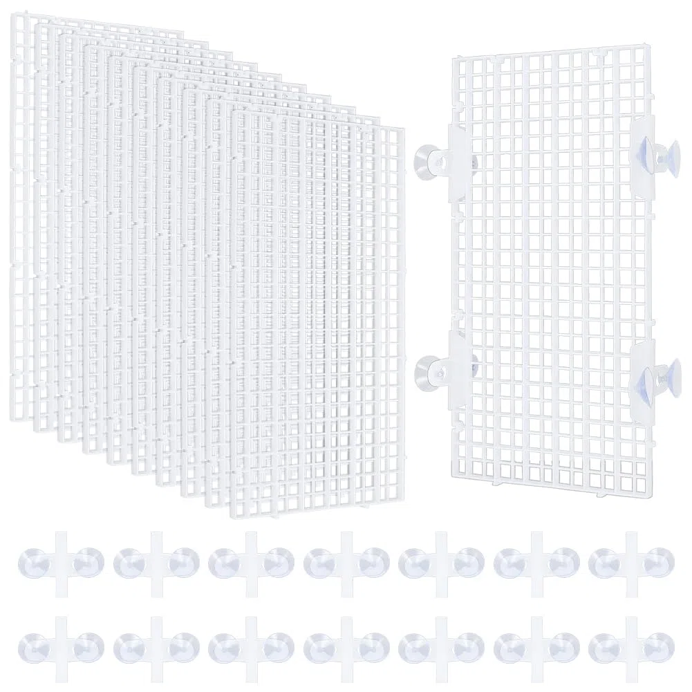 BENECREAT 12 Divisorio in Plastica per Acquario con 24 Ventose, Griglia di Isolamento per Acquario da 30x15cm per Separare I Diversi Pesci, Bianco