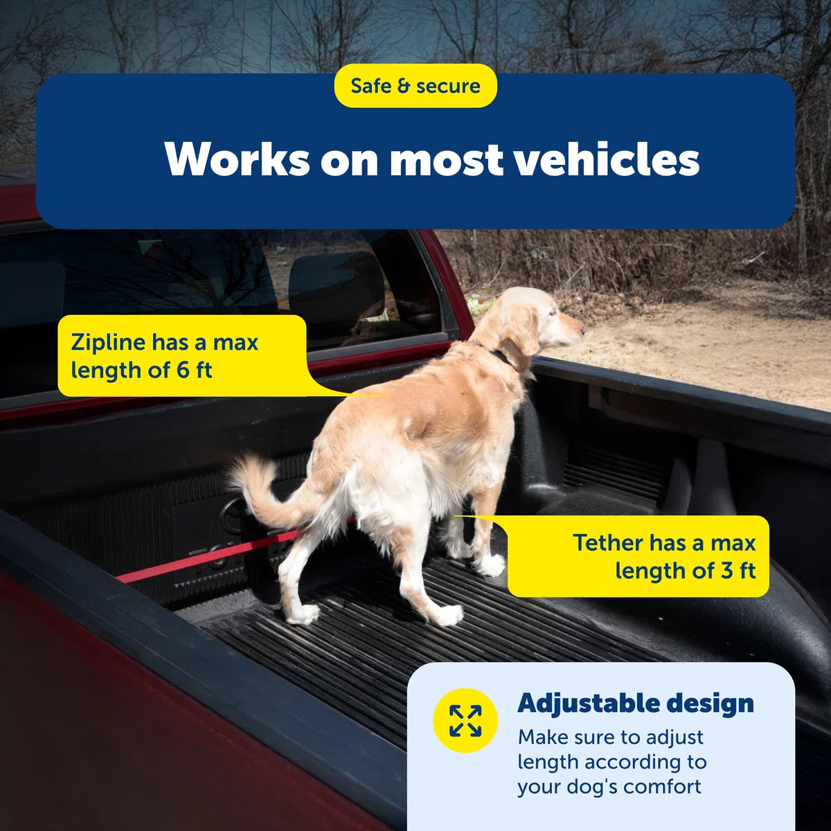 PetSafe Solvit Dog Zipline, guinzaglio per Sedile Posteriore, Ideale per Viaggi