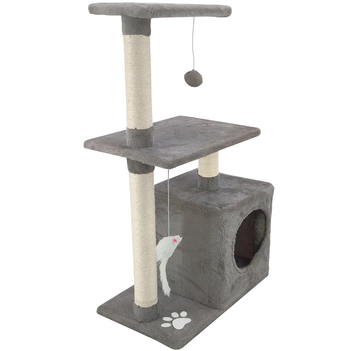 Beltom® Tiragraffi per Gatti 85 cm. Parco Gioco Giochi GRAFFIATOIO SISAL Cuccia Albero Gatti Tira Graffi Palestra - Grigio
