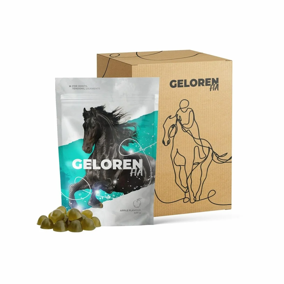 Additivi per cavalli per giunti HA – Acido ialuronico – Cubi di gelatina naturale per cavalli, per la fornitura di legamenti e articolazioni mela 450 g