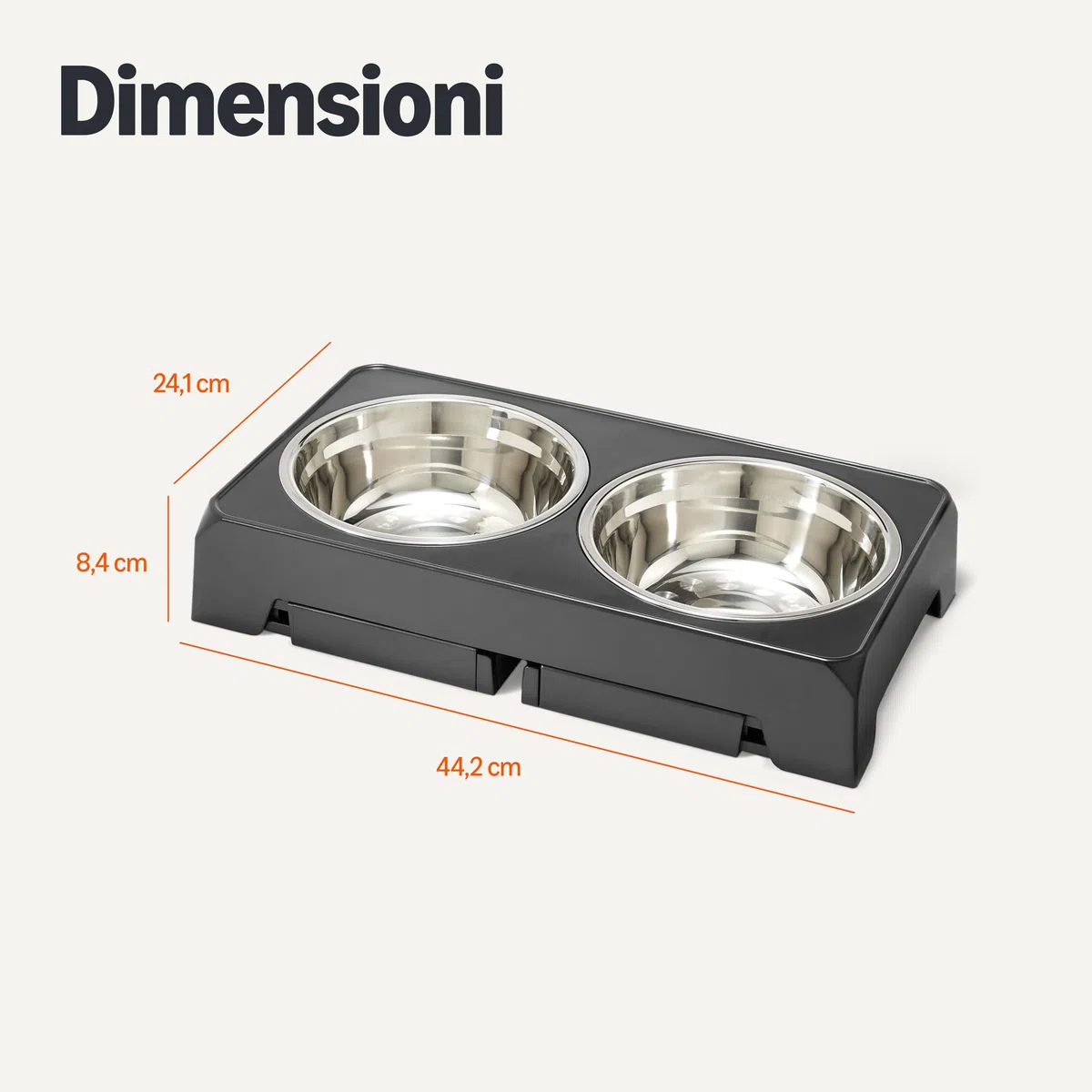 Amazon Basics, Supporto rialzato per Ciotole per Cani, Ciotola rialzata Regolabile in Altezza, Ciotole in Acciaio Inossidabile, Antiscivolo, mangiatoia per Animali Domestici, 44 x 24 x 30,5 cm, Nero