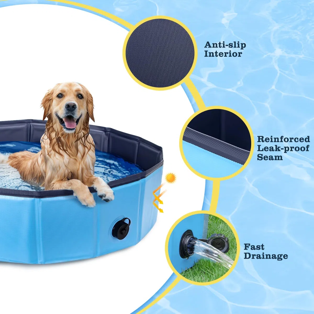 Nobleza Piscina per Cani Grandi e Piccoli, Piscina Pieghevole, Vasca da Bagno Rigida per Cani e Gatti, 80 * 20cm, S, Blu