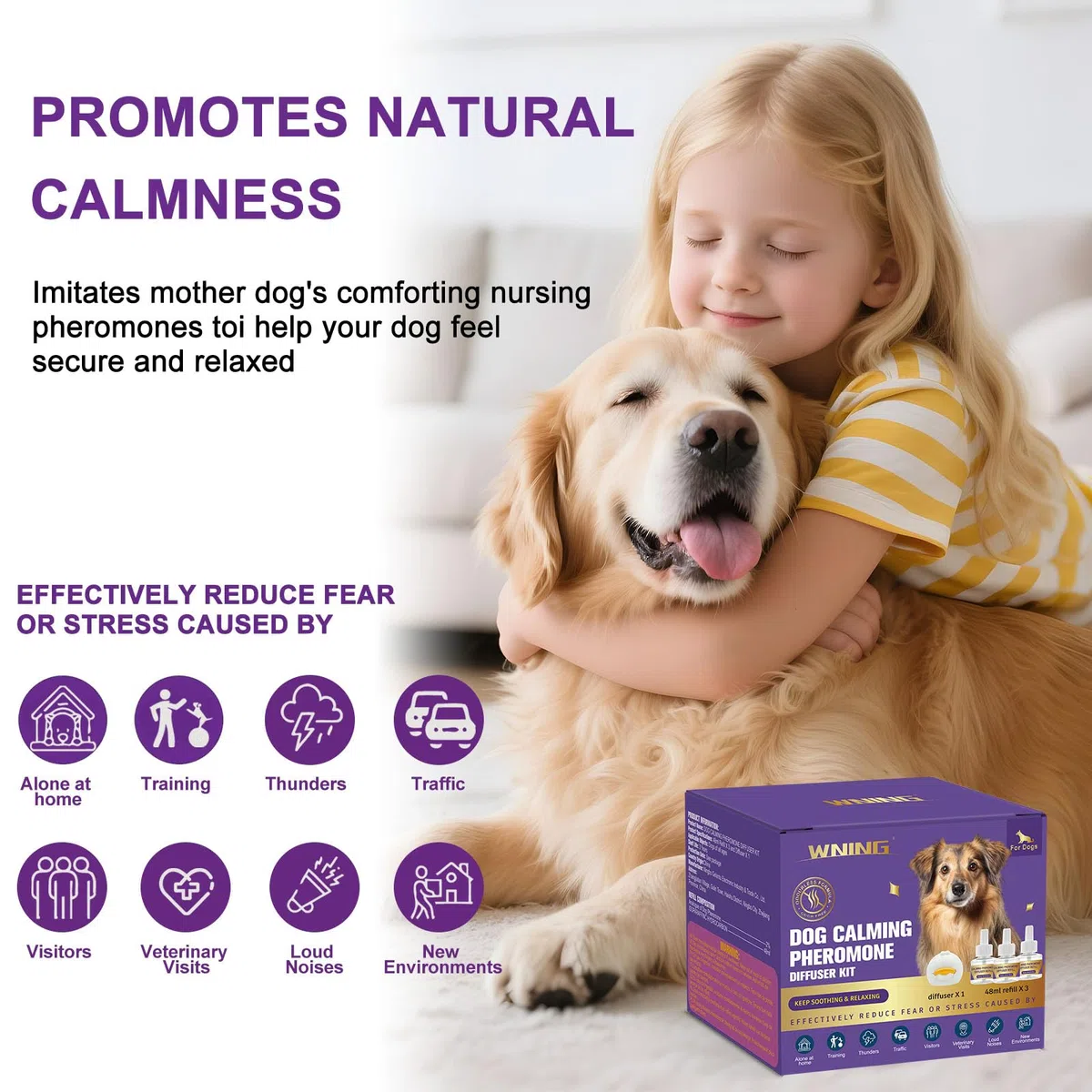 Diffusore di Feromoni Calmanti per Cani, 1 Diffusore + 3 Ricariche, Riduce Ansia da Separazione, Stress, Abbaiare e Mordere, Effetto Calmante e Rilassante (3)