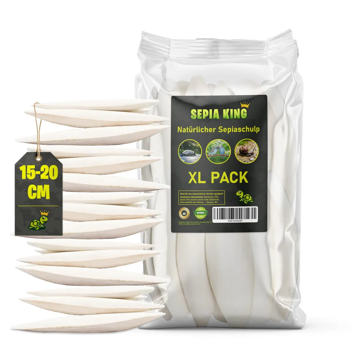 Sepia King Seppiaschalen Premium XL, confezione risparmio da 250 g, ciotole Seppia – ottimale calcio e vitamine – cibo, mangime per rettili, tartarughe, barbagami, uccelli – accessori per terrario