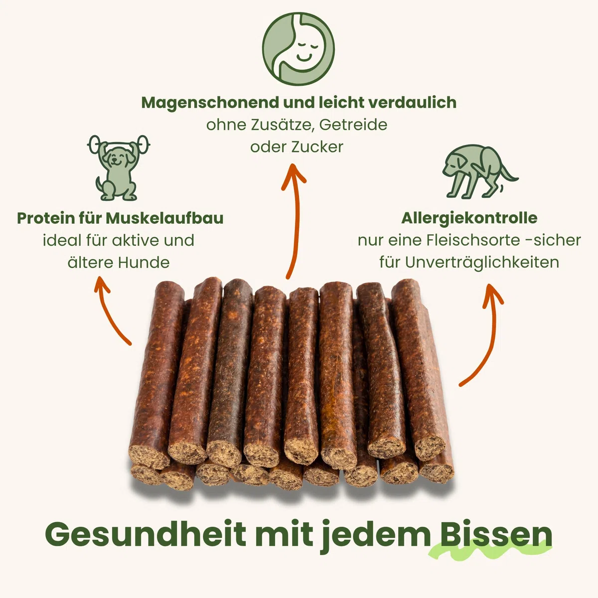 Sigari per cani in manzo – 20 pezzi (12 cm) – sigari ipoallergenici e senza cereali – monoproteina, 98% rotoli di carne muscolare – carne secca all'aria