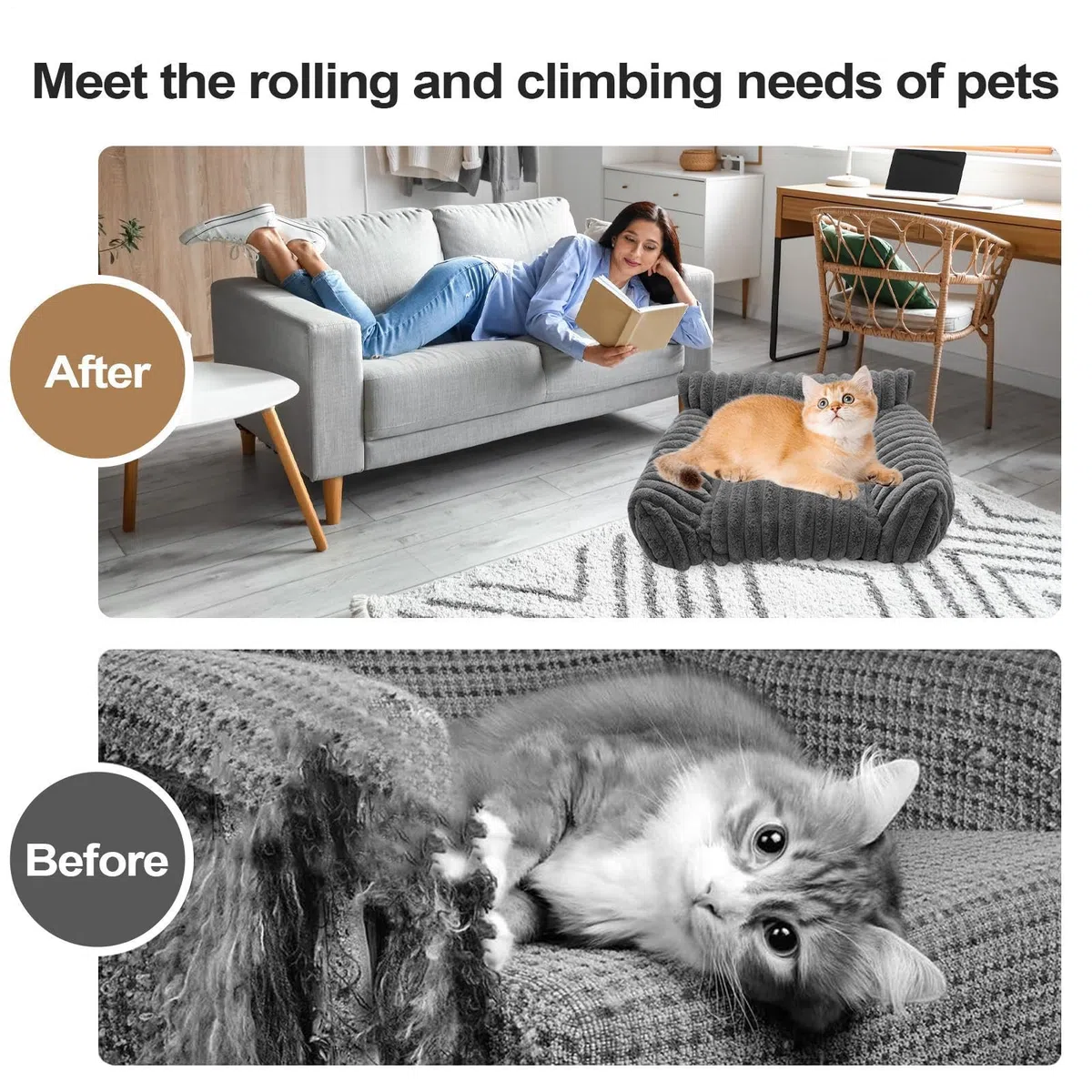 Cat Divano Bed, Plush Pet Couch, Chew-Proof Dog Lounger, Sturdy Cozy Nest Cushion, Comfortable Resting Spot for Small Pets for Patio, Bedroom, Outdoors, Travel, Living Room, Car, Apartment