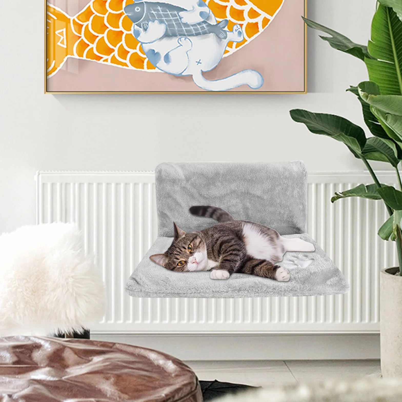 Cuccia da Termosifone per Gatti, Letto per Termosifoni per Gatti, Appendere Amaca Gatto Termosifone Letto Gatto, Amaca per Riscaldatori, Termosifoni per Tutti i Comuni (Grigio)