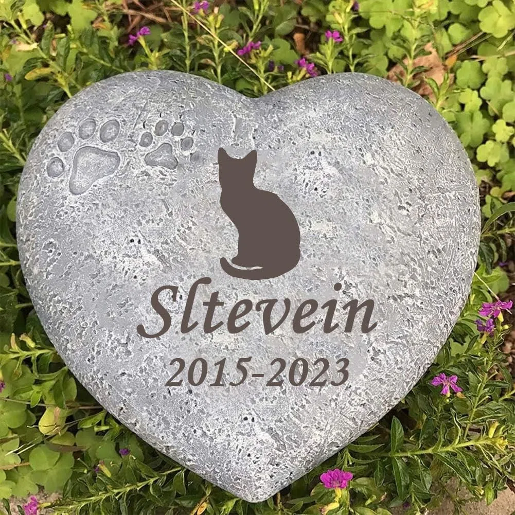 JHB Pietra commemorativa personalizzata per animali domestici con sagome Nome Date Forma di cuore Marcatori di tombe per cani gatti Lapide per cani Lapide commemorativa giardino Stepping Sotne