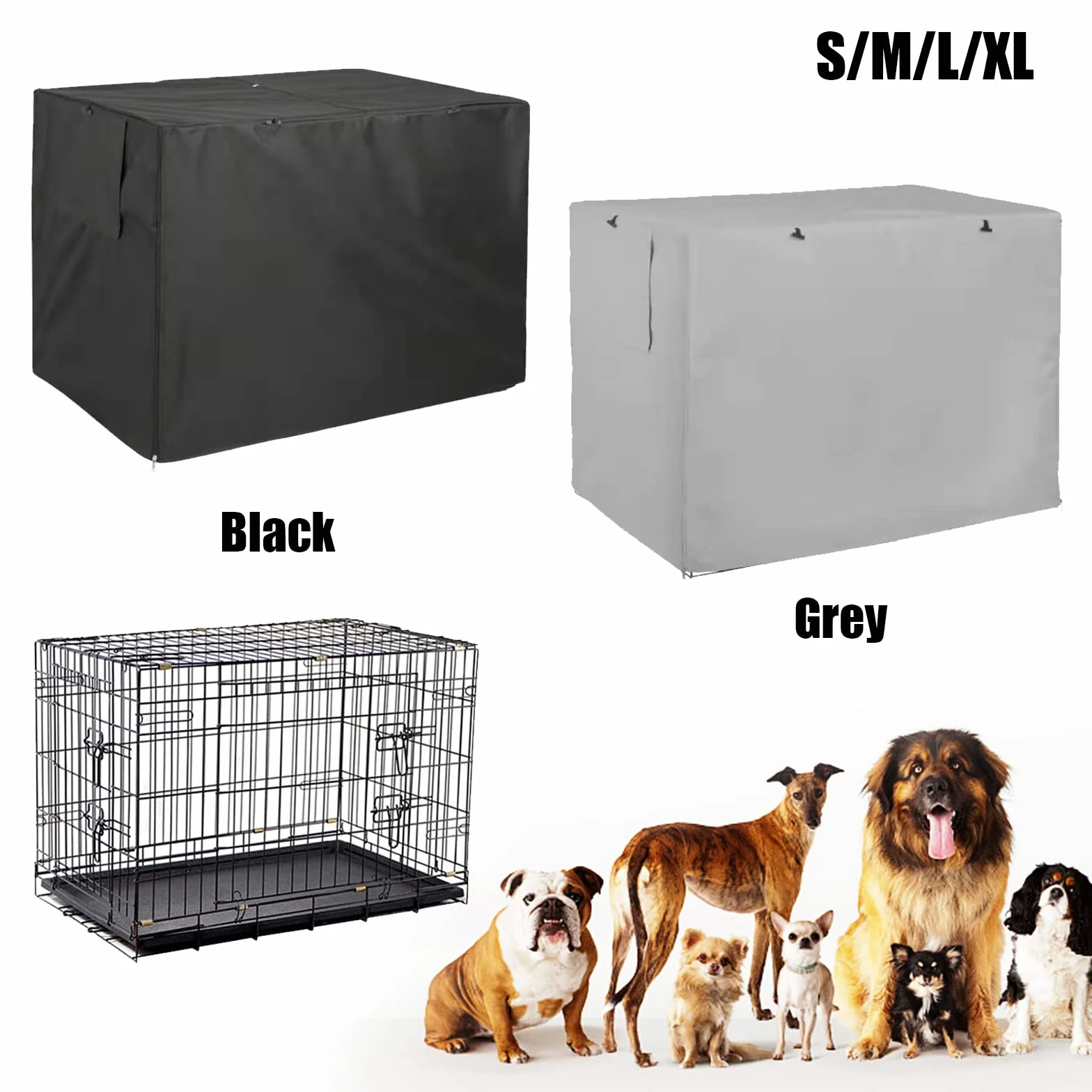 Copertura per gabbia per cani, in tessuto Oxford 210D, resistente, antivento, traspirante, con apertura per finestra per cani, gabbia metallica (nero, S (79 x 50,8 x 53 cm)