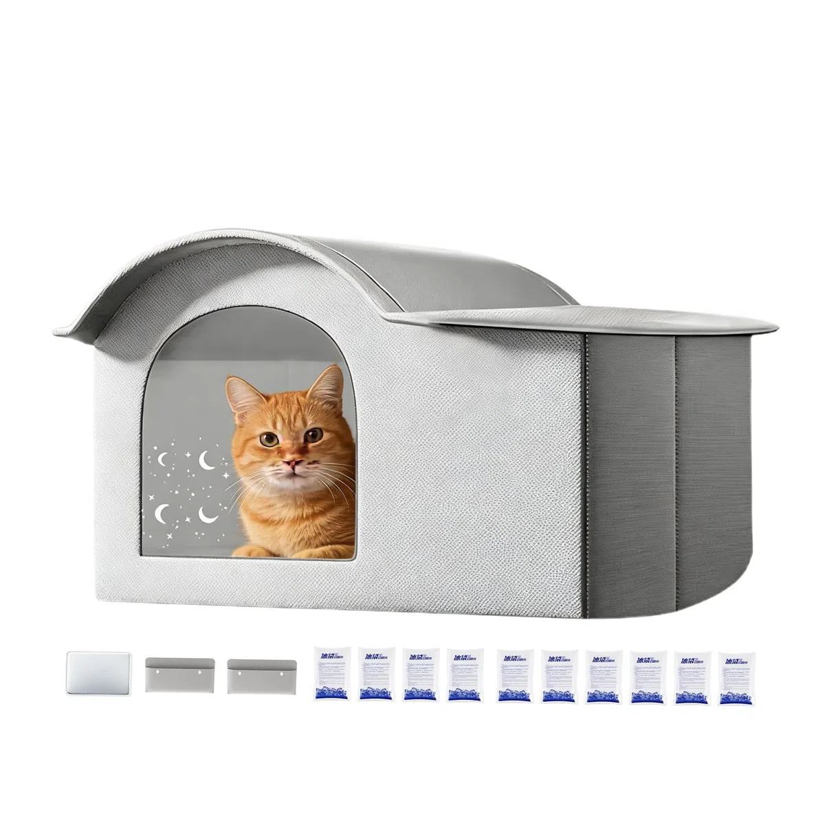 Cuccia Refrigerante per Gatti | Cuccia per Gatto con Pacchetto Ghiaccio Pieghevole | Casetta Estiva Pieghevole per Cuccioli - per Interno, Giardino, Campeggio e Viaggi