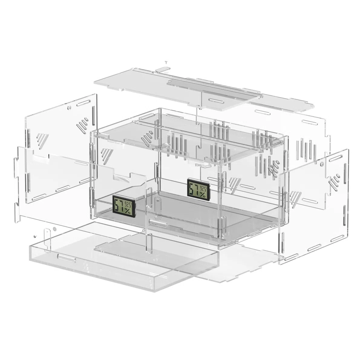 Terrari rettili, con igrometro di temperatura, 30x20x15cm acrilico rettile Allevamento Box Terrario gabbia serbatoio per piccoli rettili insetti Home Office (Terrestrial Small)