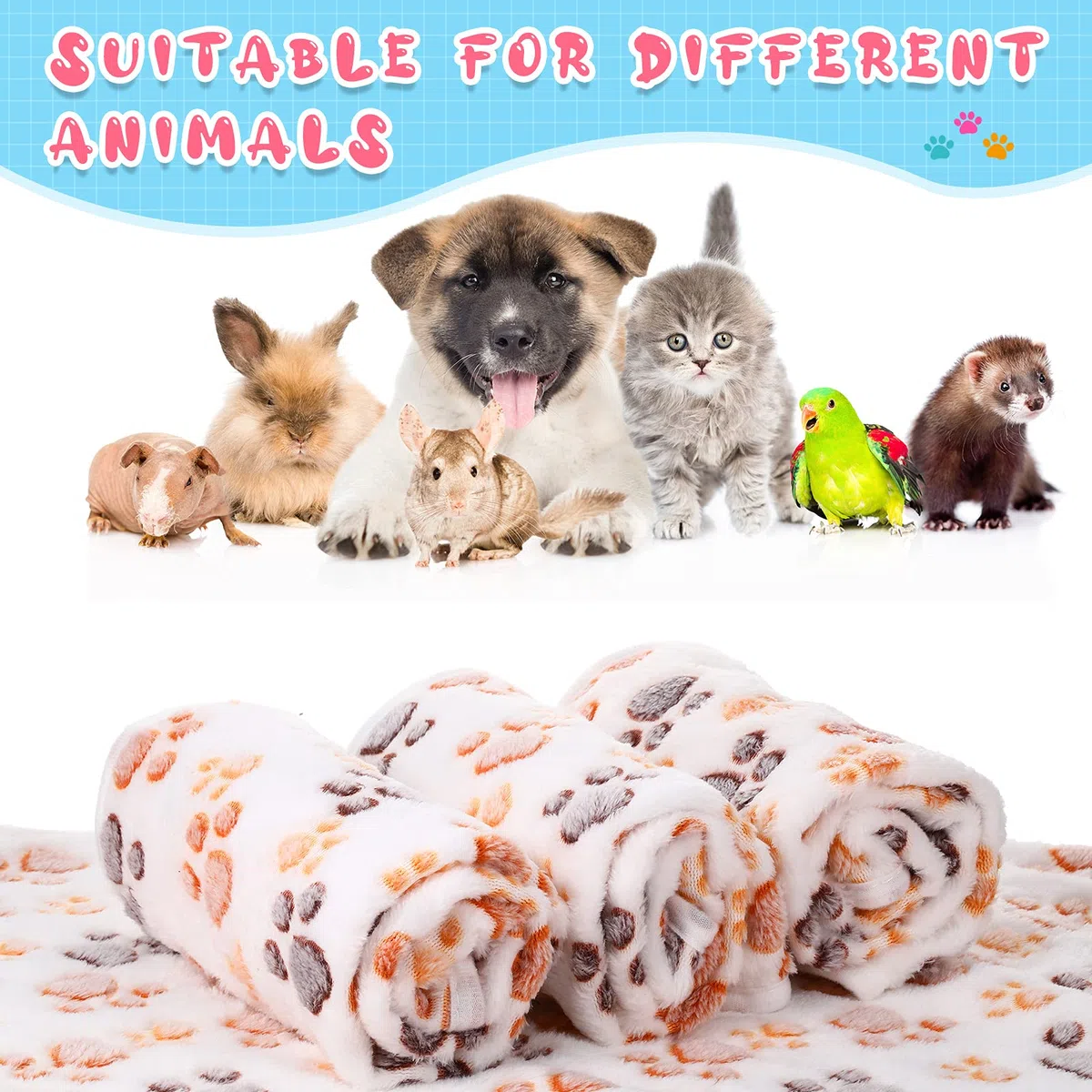Tatuo 4 Copertine per Pet Cuccioli Coperte in Pile con Stampa di Zampe per Gatto Piccolo Medio Tappetini da Letto Caldi Morbidi per Dormire per Animali Cane(S,Bianco)