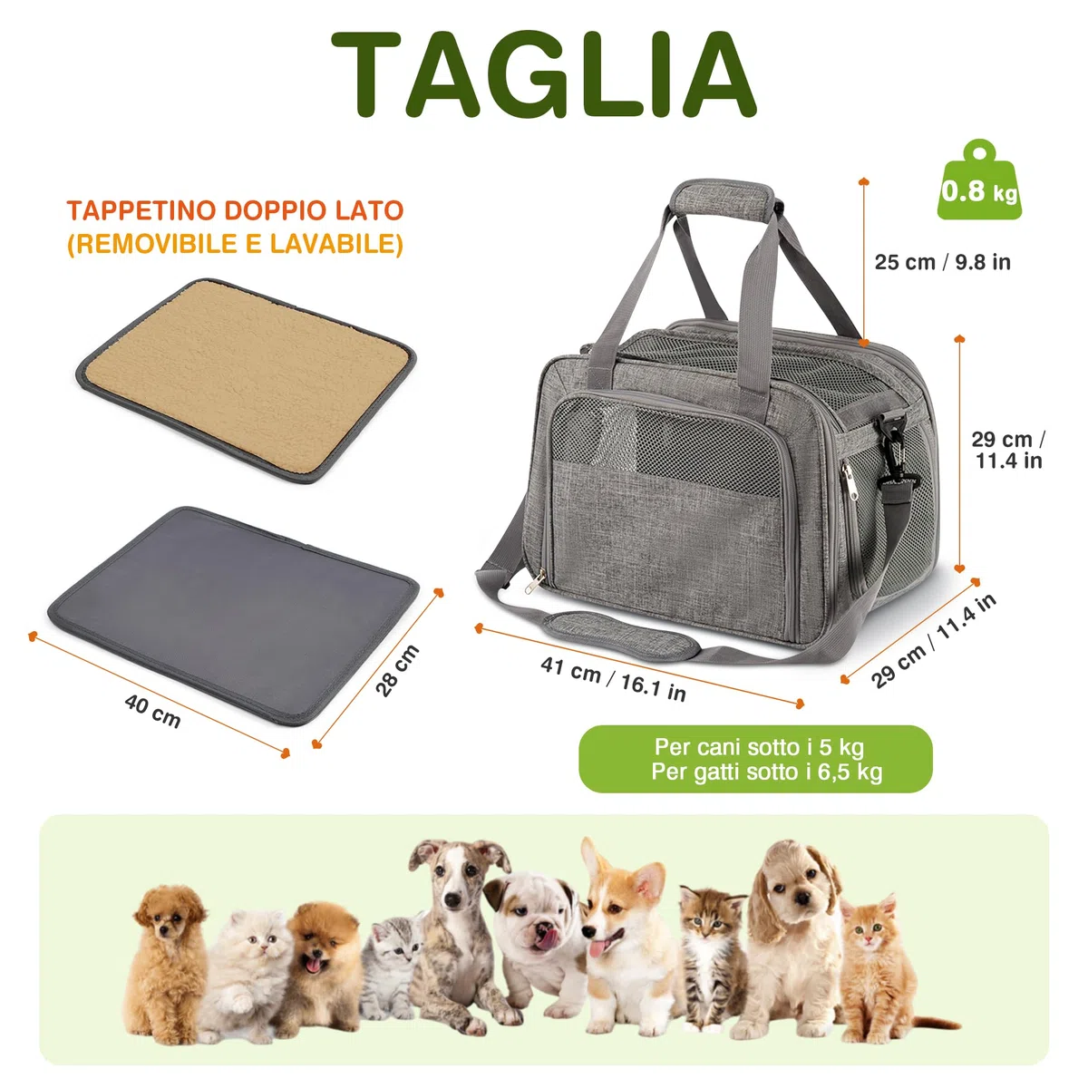 ALLSOPETS Trasportino Cane Aereo Pieghevole, Trasportino Gatto Morbido con Cuscino Rimovibile, Borsa Traspirante per Auto, Treno, Aereo, Veterinario (Grigio Antracite)
