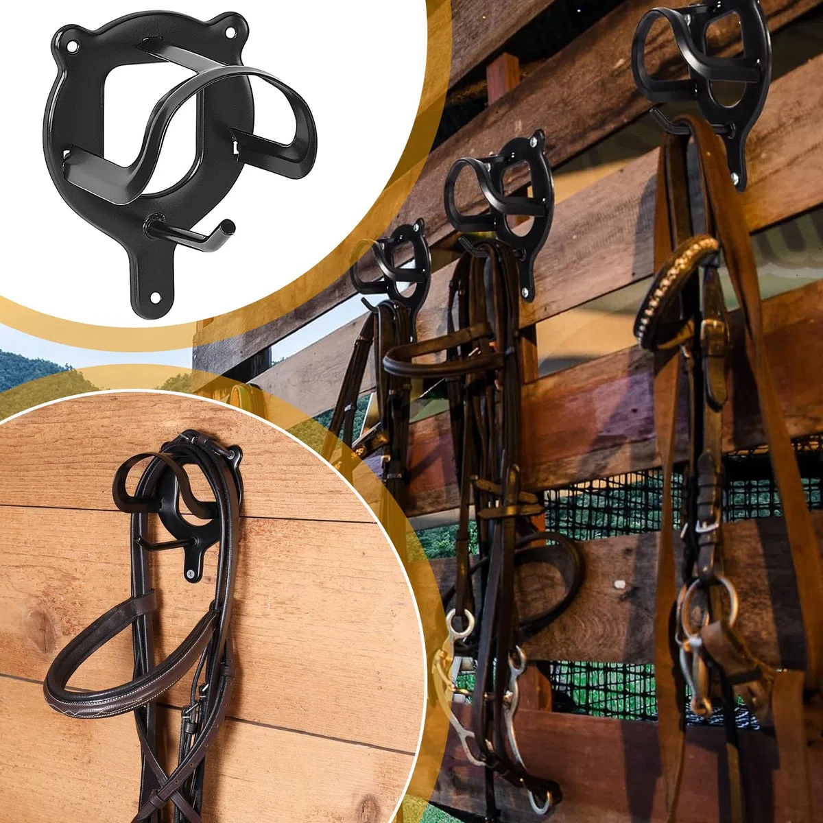 PORFOYO Equestrian Bridle Hanger - Supporto per briglie per cavalli, 6 pezzi, con tubi e vite, supporto per briglia, in metallo, per camera di sella, fienile, stalla (nero)