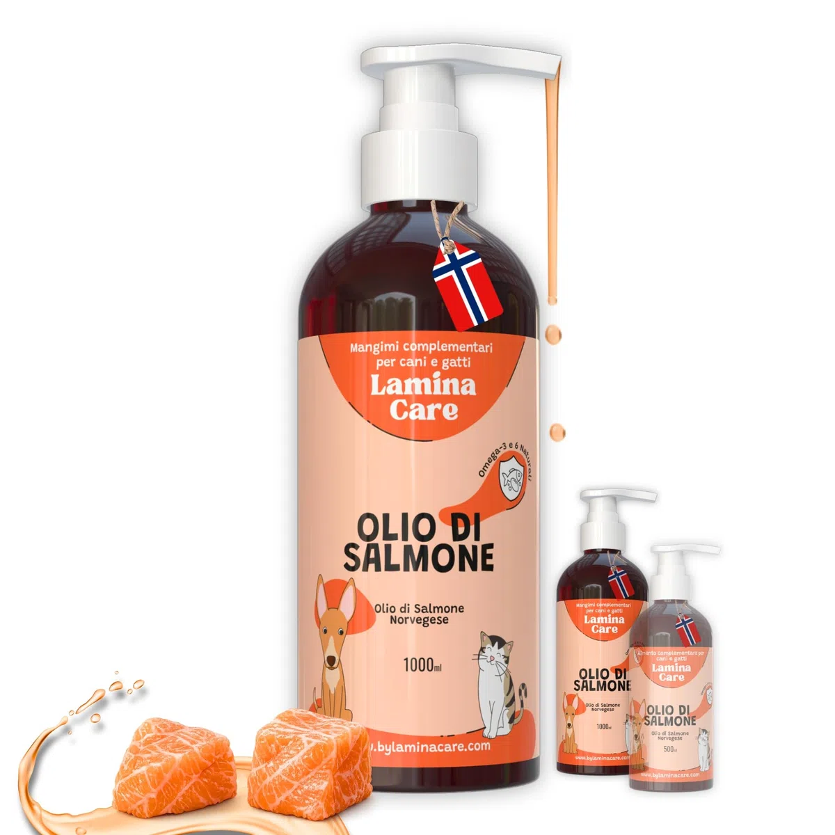 Olio di Salmone per Cani e Gatti per Articolazioni Forti e Pelle Sana, Olio Salmone per Cani Arricchito con EPA, DHA, Omega 6 e Omega 3 Cane, Appetizzante per Cani Naturale e Norvegese
